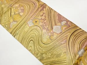 流水に花々・菊唐草・笹模様織出し袋帯